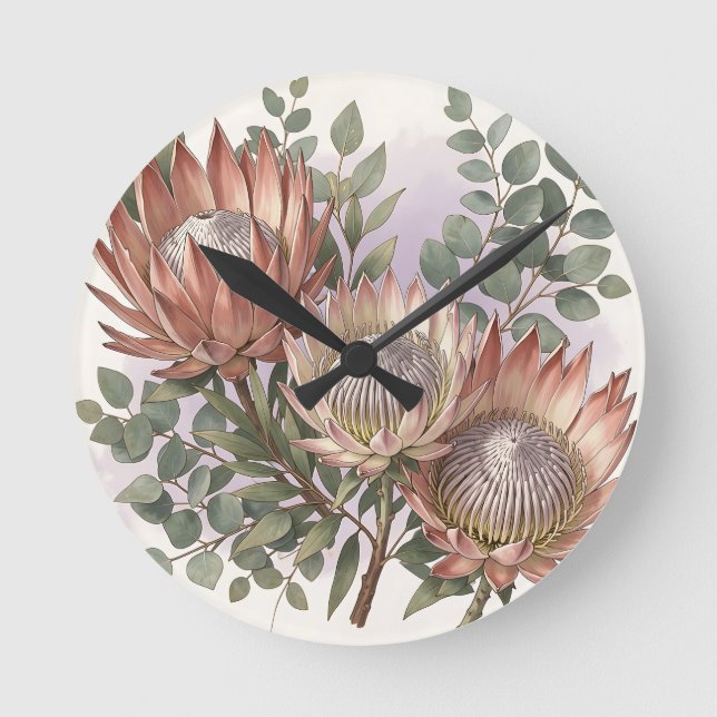 Horloge Ronde Composition botanique d'eucalyptus et de protée ro (Recto)