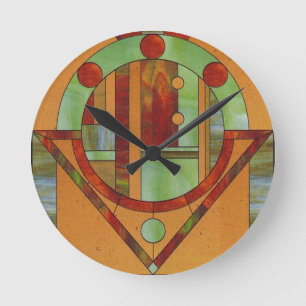 Horloge Ronde Conception Abstraite en vitrail