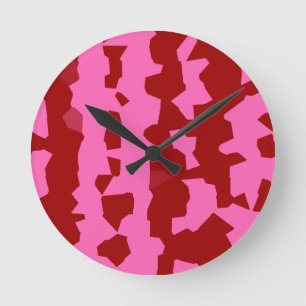 Horloge Ronde Conception Abstraite Irrégulière Rose Marron Rouge