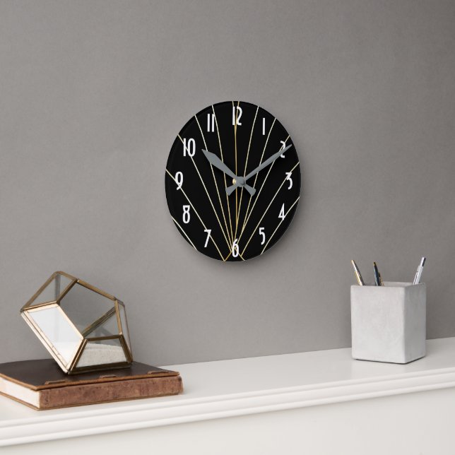 Horloge Ronde Conception Art Déco Noir (Bureau)