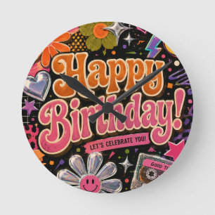 Horloge Ronde Conception colorée inspirée de la rétro avec typog