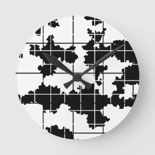 Horloge Ronde Conception d'art abstrait organique noir et blanc