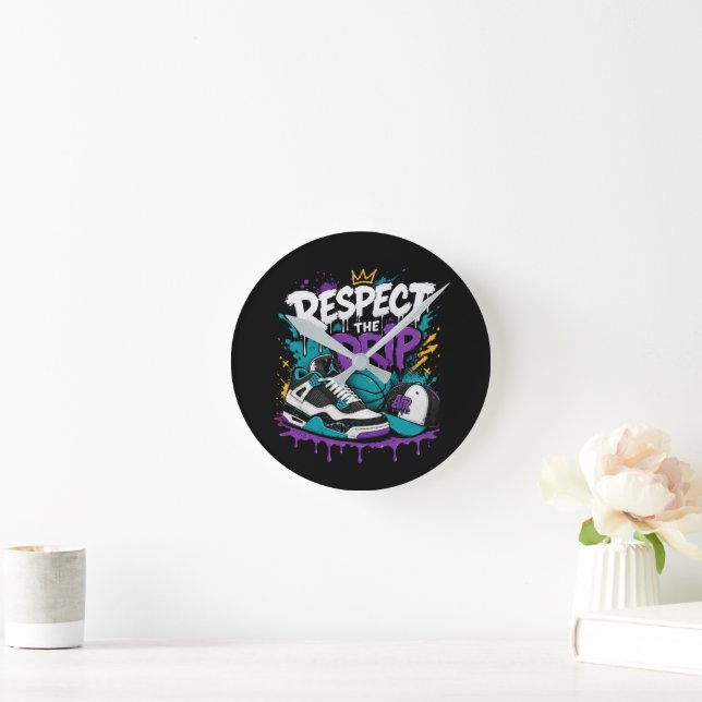 Horloge Ronde Conception de basketball Respect The Drip (Maison)