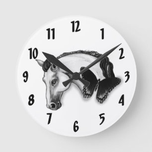 Horloge Ronde Conception de cheval blanc et de papillon