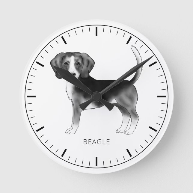 Horloge Ronde Conception de chien Beagle en noir et blanc avec t (Recto)