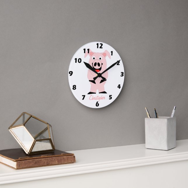 Horloge Ronde Conception de cochon personnalisée (Bureau)