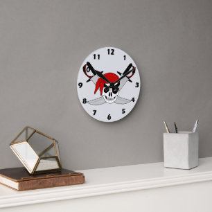 Horloge Ronde Conception de crâne de pirate et d'épées