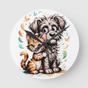 Horloge Ronde Conception de dessin animé d'amitié entre un chien