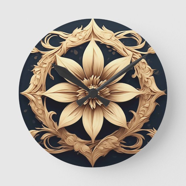 Horloge Ronde Conception de fleur dorée élégante (Recto)