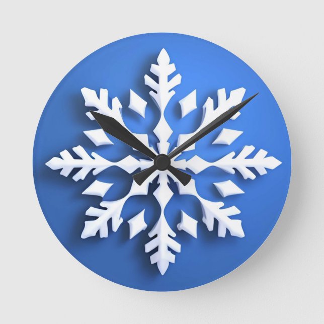 Horloge Ronde Conception de flocon de neige blanc détaillé (Recto)