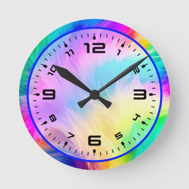 Horloge Ronde Conception de fourrure aux couleurs de l'arc-en-ci (Recto)