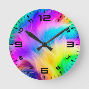 Horloge Ronde Conception de fourrure de couleur arc-en-ciel-7529