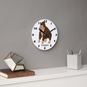 Horloge Ronde Conception de Gorille Brun Personnalisée