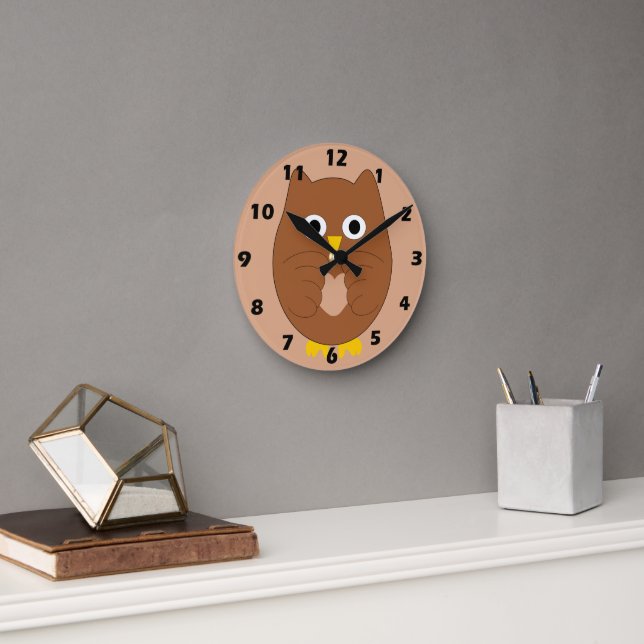 Horloge Ronde Conception de Hibou Brun (Bureau)