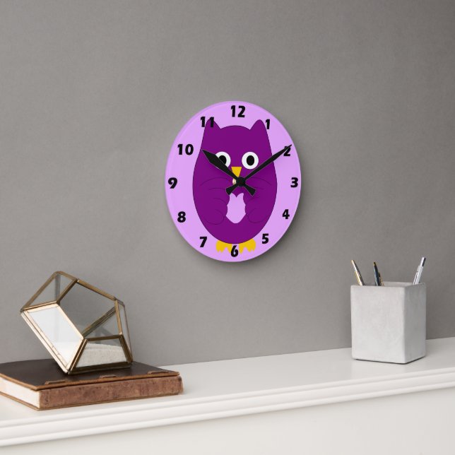 Horloge Ronde Conception de hibou pourpre (Bureau)