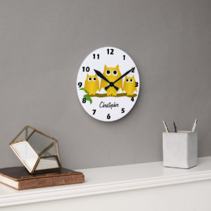 Horloge Ronde Conception de hiboux en or personnalisés
