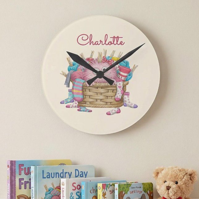 Horloge Ronde Conception de monstre de chaussette rose mignon et (Créateur téléchargé)