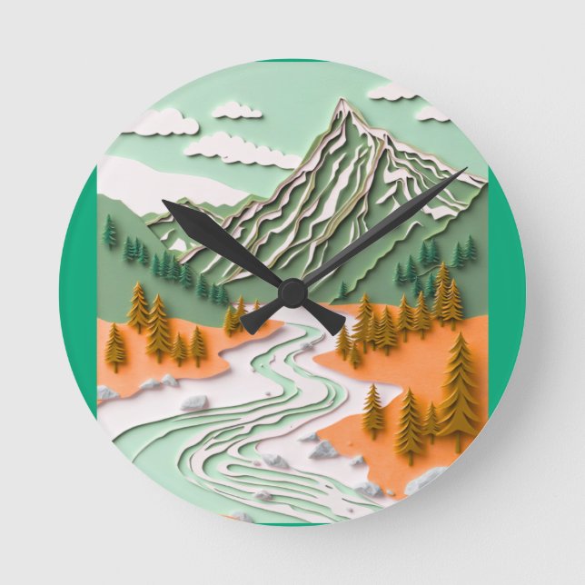 Horloge Ronde conception de montagne découpée (Recto)