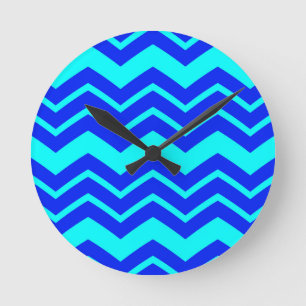 Horloge Ronde Conception de motif Chevron ZigZag bleu cyan