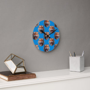 Horloge Ronde Conception de motif de tête de tigre bleu