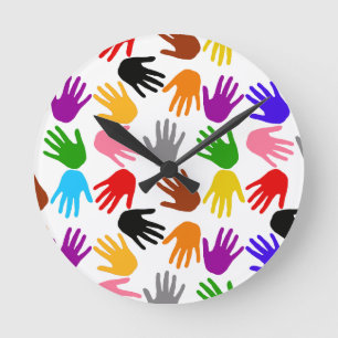 Horloge Ronde Conception de motif d'empreinte de main colorée bl