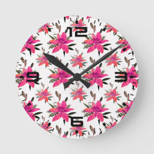 Horloge Ronde Conception de motif floral Fleurs roses