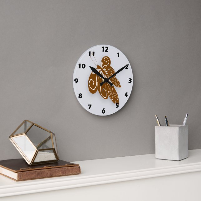 Horloge Ronde Conception de papillon de couleur chocolat (Bureau)