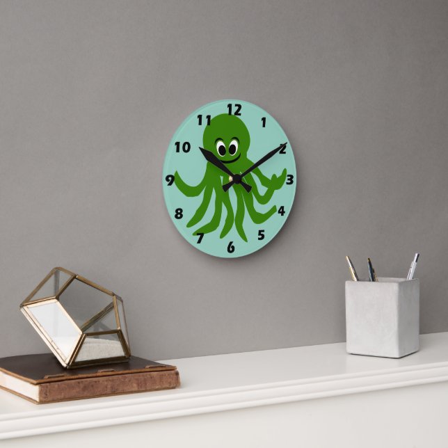Horloge Ronde Conception de Pieuvre Verte (Bureau)