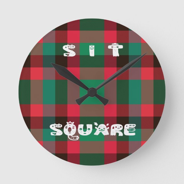 Horloge Ronde Conception de plaid couleur rouge et vert tartan (Recto)