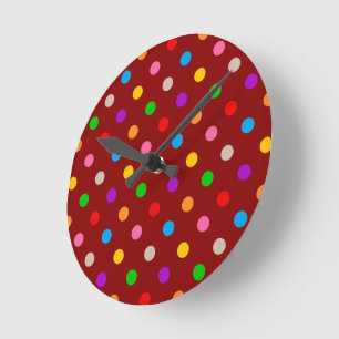 Horloge Ronde Conception de points colorés arc-en-ciel rouge