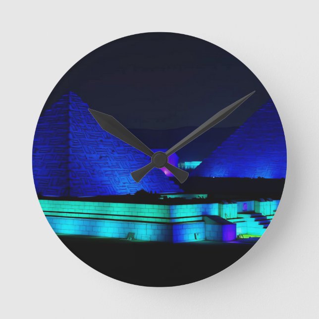 Horloge Ronde Conception de pyramides bleues  (Recto)
