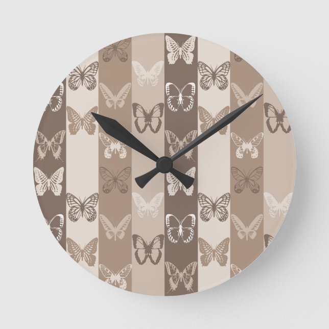 Horloge Ronde Conception de rayures de papillon de terre neutre  (Recto)