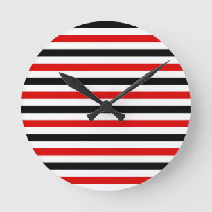Horloge Ronde Conception de rayures rouges noires et blanches