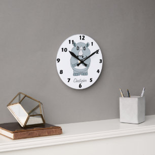 Horloge Ronde Conception de Rhinocéros Personnalisée