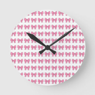 Horloge Ronde Conception de ruban à nœud rose mignon – Nœud fémi