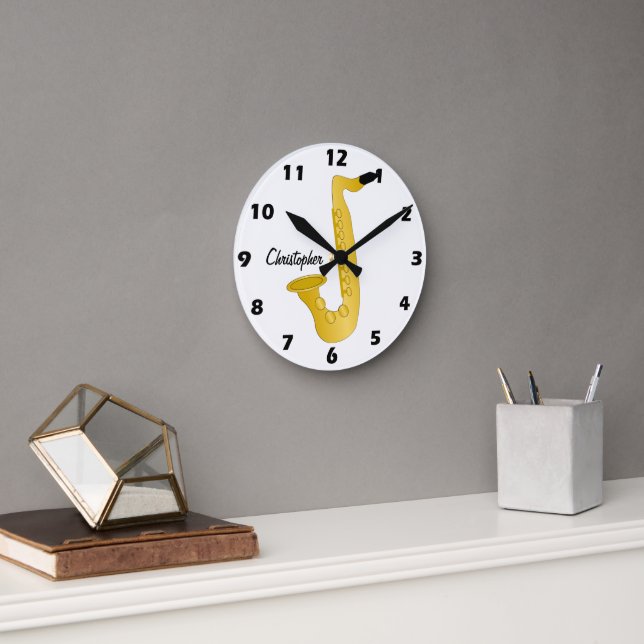 Horloge Ronde Conception de saxophone personnalisée (Bureau)