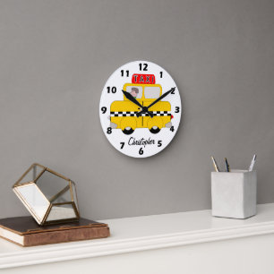 Horloge Ronde Conception de Taxi Jaune Personnalisée