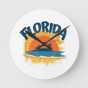 Horloge Ronde Conception de tee-shirt rétro Floride vintage Suns