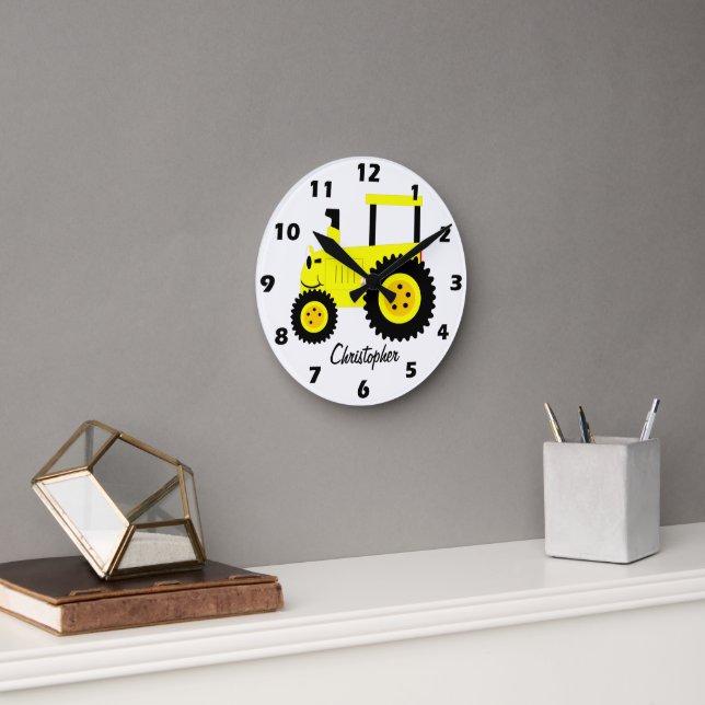 Horloge Ronde Conception de tracteur jaune personnalisée (Bureau)