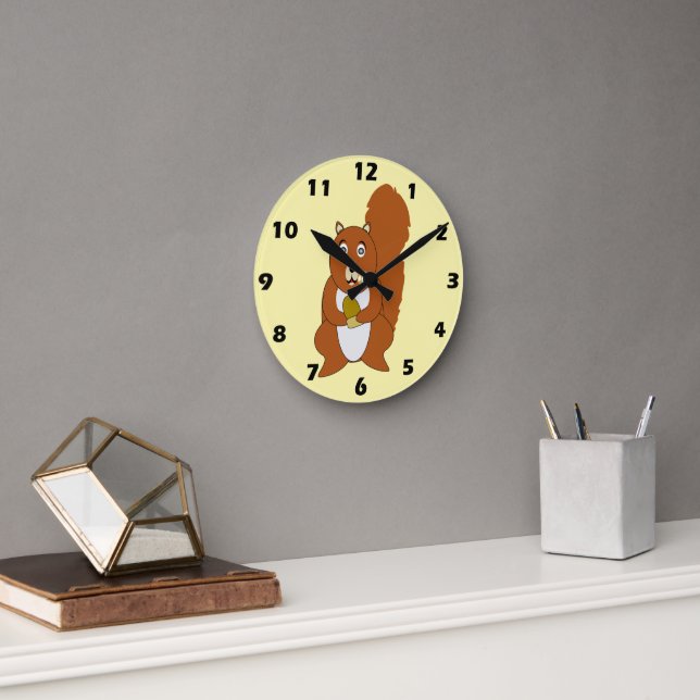 Horloge Ronde Conception Écureuil Rouge (Bureau)