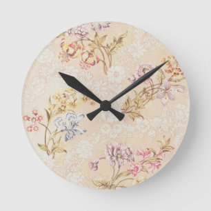 Horloge Ronde Conception florale avec des pivoines, des lis et