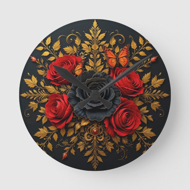 Horloge Ronde Conception Florale Élégante (Recto)