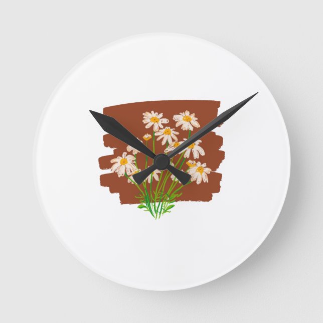 Horloge Ronde Conception florale rustique sur fond marron (Recto)