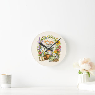 Horloge Ronde Conception Inspirante de Jardin Floral Aquarelle