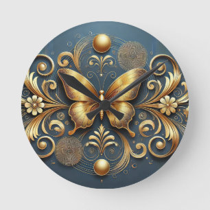 Horloge Ronde Conception Papillon Doré