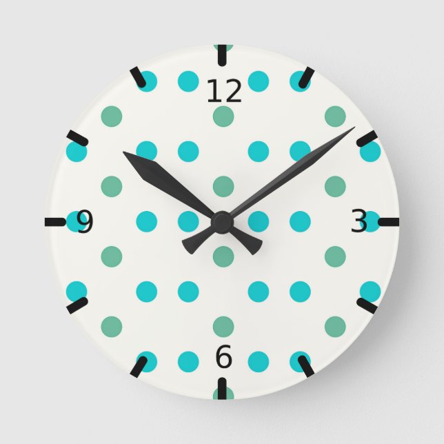 Horloge Ronde Conception rétro de Blue Polka Dot (Recto)