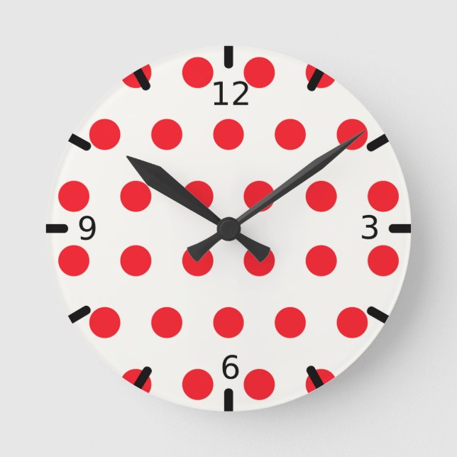 Horloge Ronde Conception rétro de point Polka rouge (Recto)