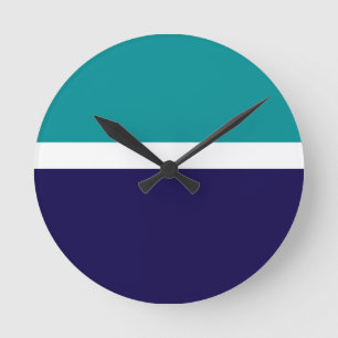 Horloge Ronde Conception turquoise de blocs de couleur bleu blan