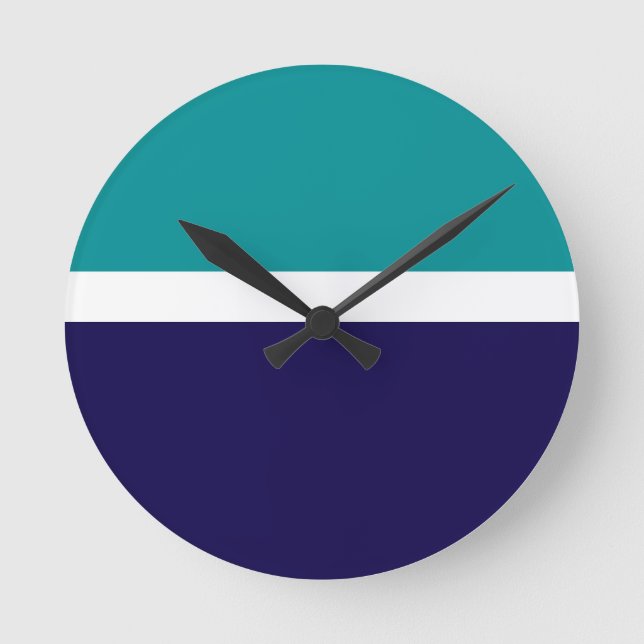 Horloge Ronde Conception turquoise de blocs de couleur bleu blan (Recto)