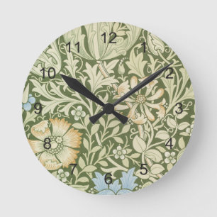 Horloge Ronde Conception verte de papier peint floral de William